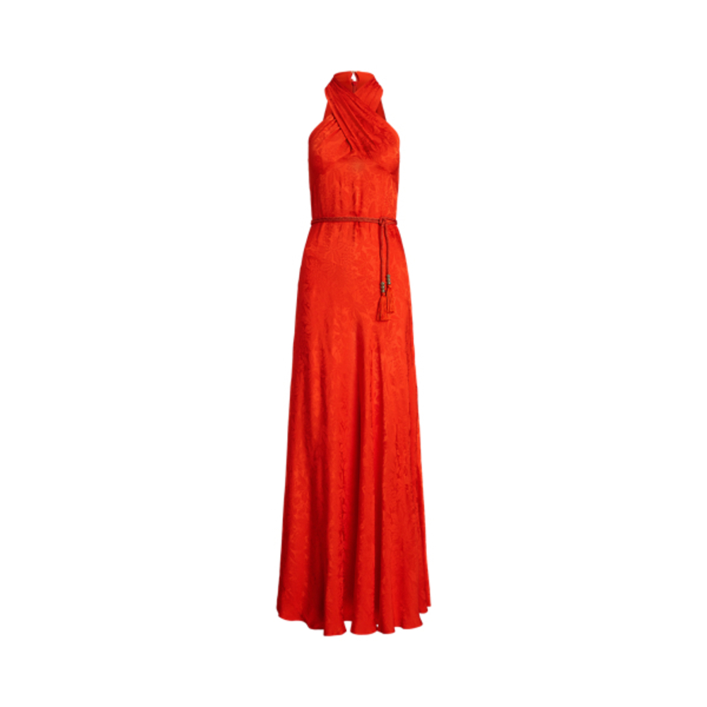 Ralph Lauren Belted Floral Jacquard Halter Gown NWOT